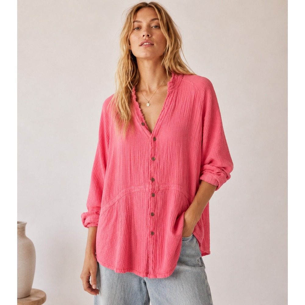 Free People We the Free Summer Daydream Sz L Pink Gauzy Cotton Beachy